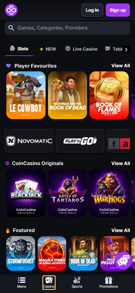 CoinCasino mobile lobby