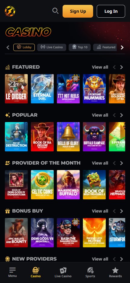 Instant Casino mobile lobby
