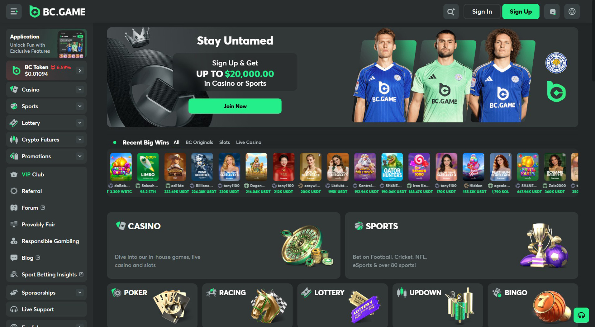 2. BC.Game- Snelle Bitcoin Casino toegang